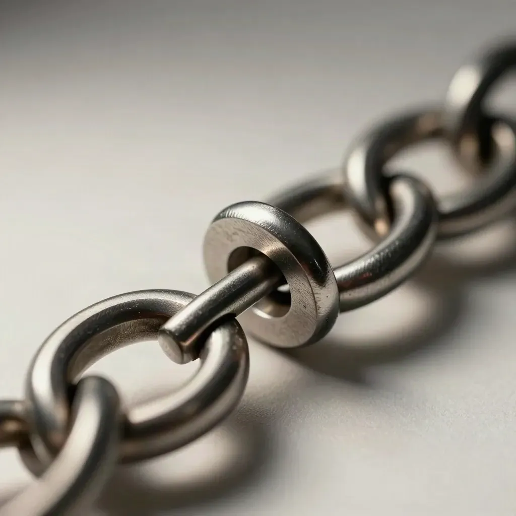 Anillos de aluminio mecanizado entrelazados sobre metal carbón, con luz dramática y brillo técnico.